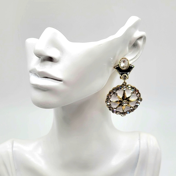 Heidi Daus Geometric Black + White Enamel Art Deco Earrings w/ Swarovski Crystal - Picture 8 of 10